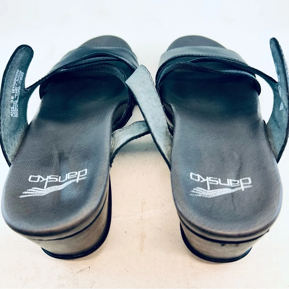 Dansko Black Leather Criss Cross Ana Wedge Sandals size 38 7.5 8 - Picture 6 of 11
